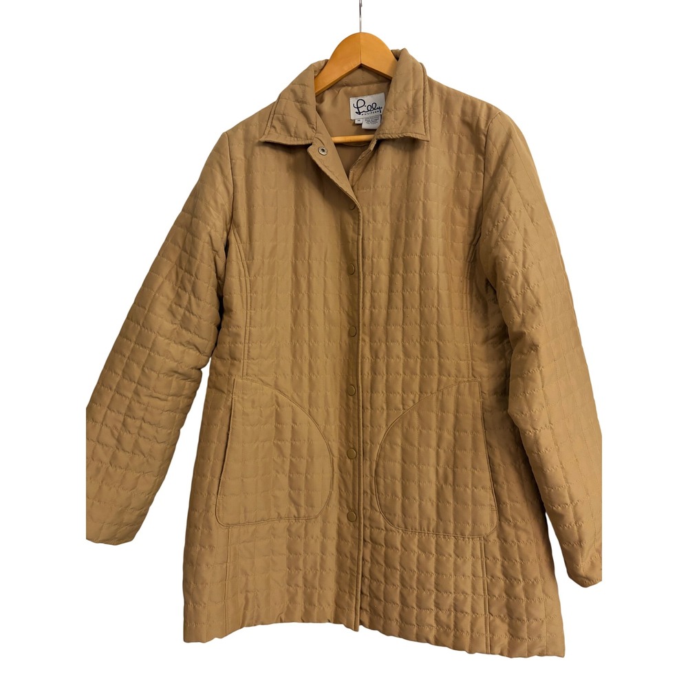 Lilly Pulitzer Quilted Jacket Medium Tan Snap Coat Classic Chic Minimalist